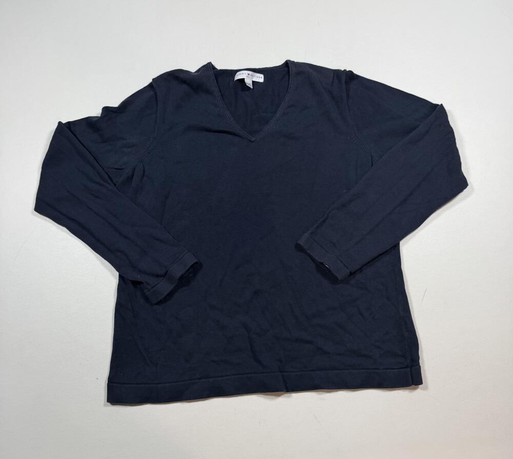 Tommy Hilfiger Sweater Mens XL Blue V Neck Knit Pullover Golf Logo Casual